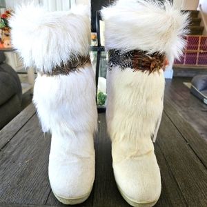 White Real Fur Boots